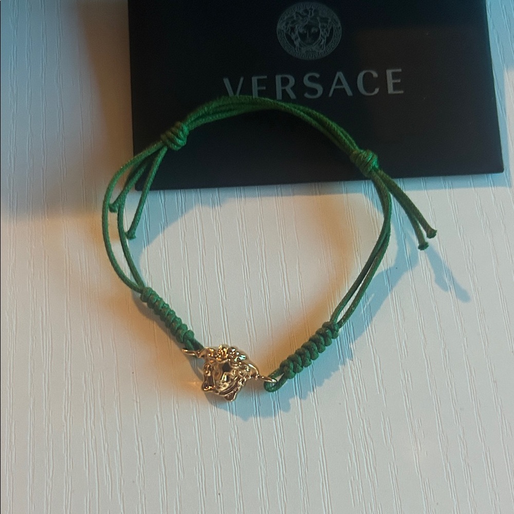 Versace Green Cord Bracelet with Gold Charm